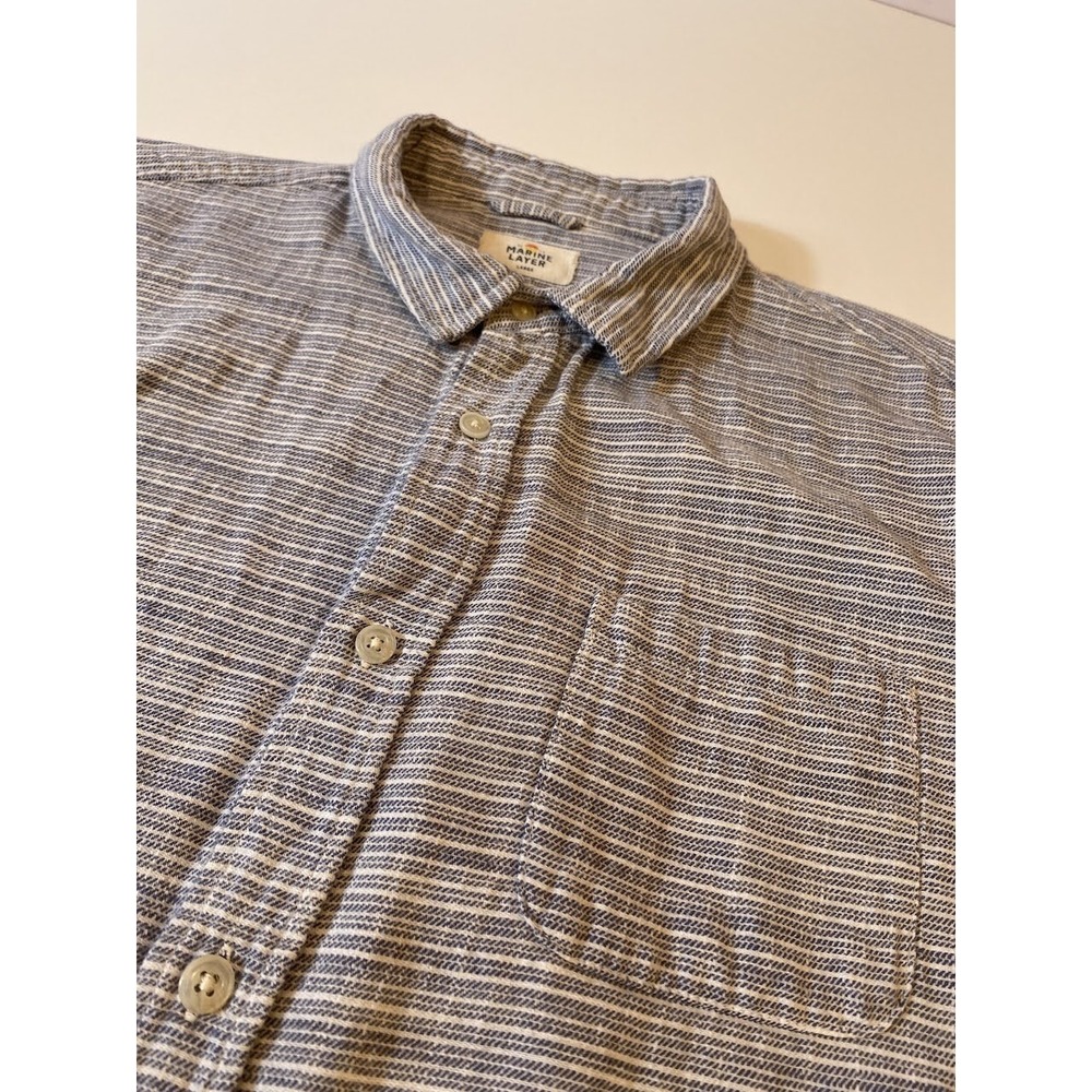 Marine Layer Shirt MensLarge Blue Gray Striped Button Up Long Sleeve Pocket - Picture 2 of 10